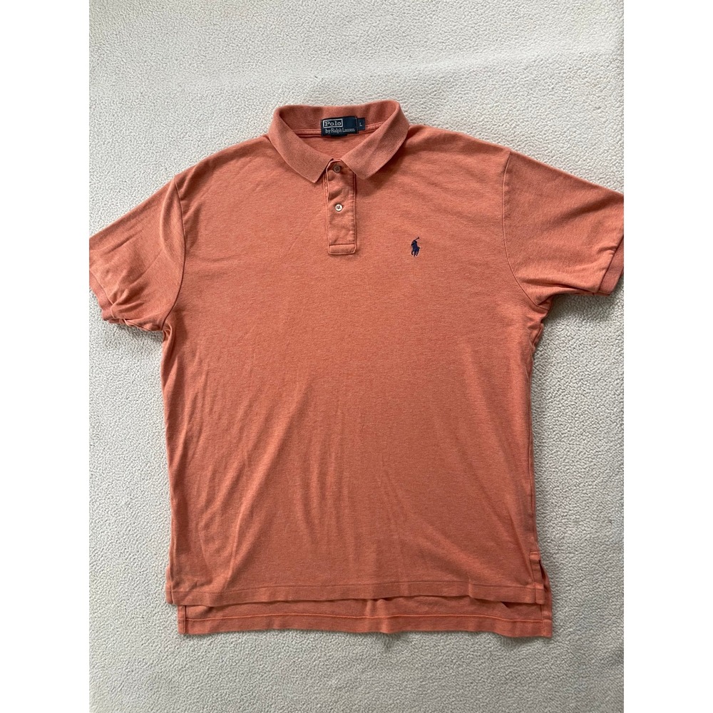 Polo Ralph Lauren Mens Large Polo Shirt Orange Short Sleeve Pony Logo Cotton Y2k